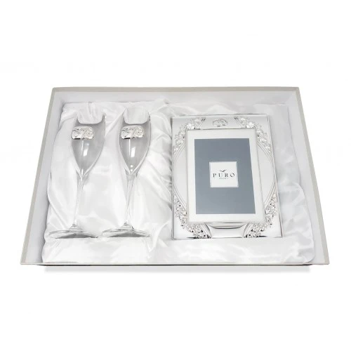 CONFEZIONE COPPIA FLUTE MATRIMONIO P.FOTO 15X20