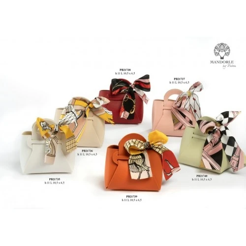 Portaconfetti Matrimonio - Borsetta Bianco Similpelle con Foulard – Novità Bomboniere 2026 cm.11