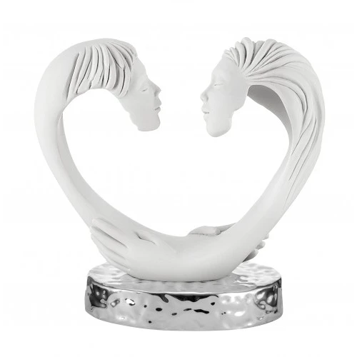 COPPIA FACE CUORE 14X14 BIANCA ARGENTO