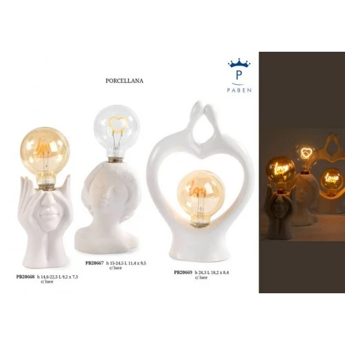 COPPIA INNAMORATI CON LAMPADA LOVE 26.3 CM. PORCELLANA VETRO