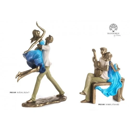 COPPIA INNAMORATI SU PANCHINA 18.8 CM. RESINA
