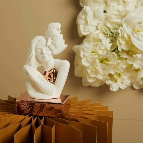 Bomboniera Claraluna Coppia Innamorati Stilizzata cm. 7x17x7 con Cuore Oro Rosa