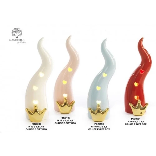 CORNETTO PORTAFORTUNA ROSSO 19 CM. PORCELLANA LUCE