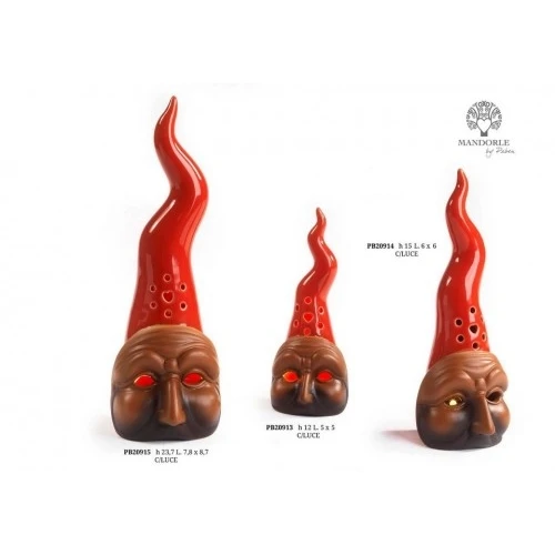 CORNETTO PORTAFORTUNA ROSSO CON MASCHERA 12 CM. PORCELLANA LUCE