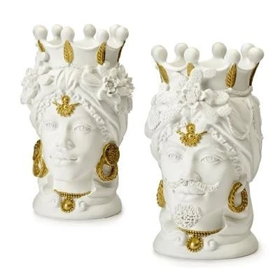 COPPIA TESTE DI MORO CM 18 BIANCO E ORO