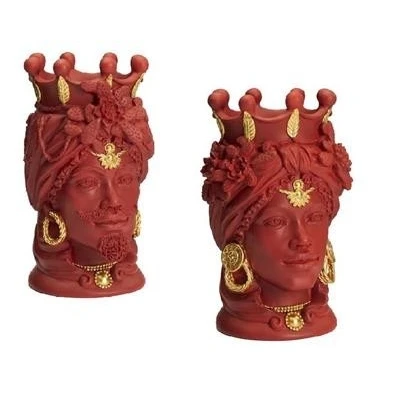 COPPIA TESTE DI MORO TERRACOTTA CM 18 ROSSO