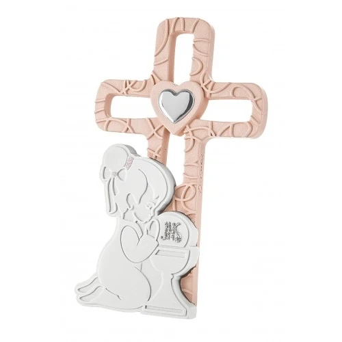 CROCE BIMBA COMUNIONE 9X16 ROSA