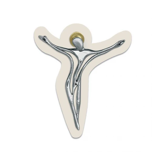 Crocifisso stilizzato su pannello di legno colore avorio