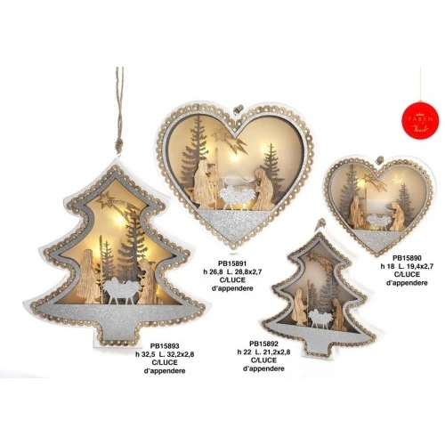 CUORE/NATIVITA' STIL. 28.8 CM. LEGNO-LUCE-AP
