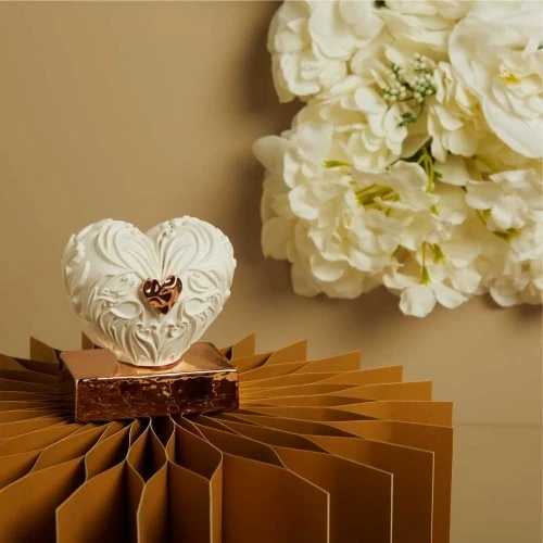 CUORE CLARALUNA SU BASE CM.7,6X9X5,5 - ORO ROSA