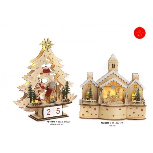 DATARIO ALBERO E SOG. NATALIZI 35.5 CM. LEGNO LUCE