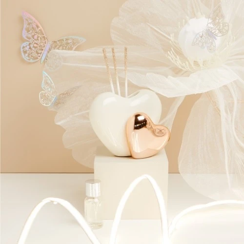 DIFFUSORE COPPIA CUORI BIANCO-ORO ROSA - CLARALUNA 2025
