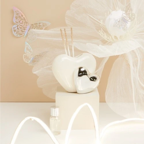 DIFFUSORE COPPIA CUORI BIANCO-SILVER - CLARALUNA 2025
