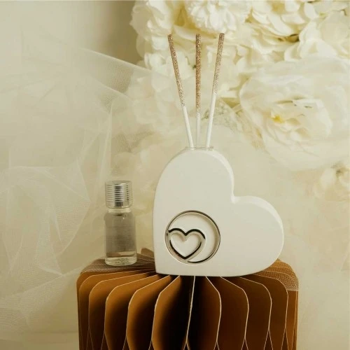 DIFFUSORE CLARALUNA CUORE CON APPLICAZIONE CUORE ARGENTO cm. 9,5x9,5x2,5