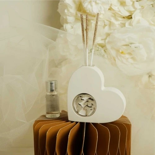 DIFFUSORE CLARALUNA CUORE CON APPLICAZIONE MONDO CM. 9,5X9,5X2,5 - Argento