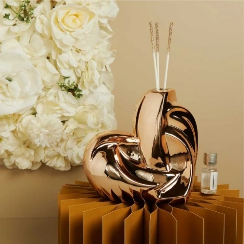 Profumatore Cuore Oro Rosa Claraluna: L'Eleganza Metallizzata per il tuo Matrimonio cm. 16,5x10x17