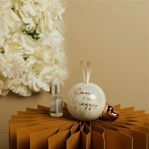 Profumatore Ambiente Globo Claraluna: Bomboniera Elegante a Tema Viaggio cm.9,5x9x6 con cuore in oro