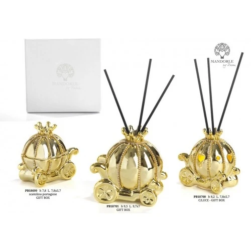 DIFFUSORE CARROZZA FIABE ORO 8.2 CM. C/LUCE PORCELLANA