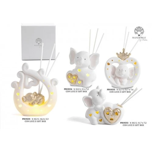 DIFFUSORE CUORE/ELEFANTE ORO 16.3 CM. PORCELLANA C/LUCE