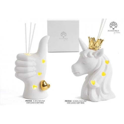 DIFFUSORE UNICORNO 15.8 CM. PORCELLANA LUCE