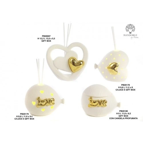 DIFFUSORE PALLONCINO CUORE 9.6 CM. PORCELLANA CON LUCE 