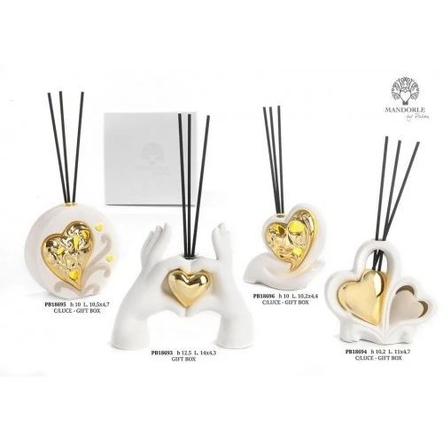 DIFFUSORE CUORI ORO 10.2 CM. PORCELLANA CON LUCE