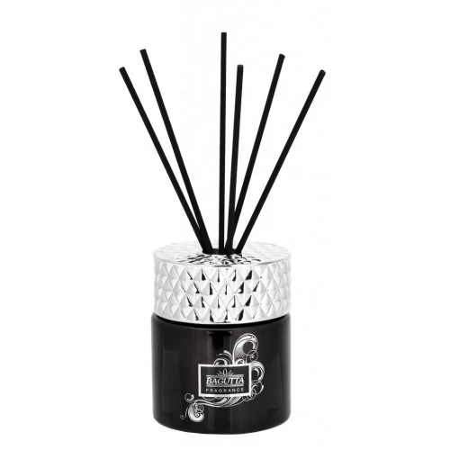 DIFFUSORE CILINDRO IN VETRO NERO ML 100 COPERCHIO ARGENTO