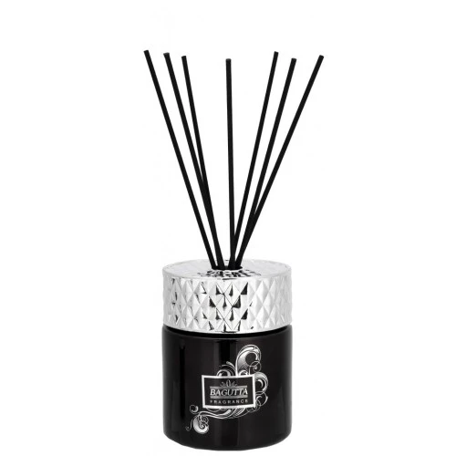 DIFFUSORE CILINDRO IN VETRO NERO ML 200 COPERCHIO ARGENTO