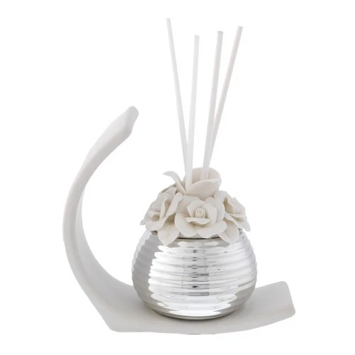 DIFFUSORE CM 9x13 MILLERIGHE ORIZZONTALI CON ROSE SU BASE STILIZZATA BIANCA