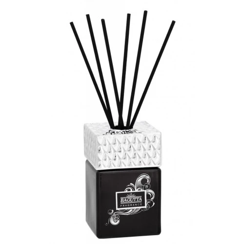 DIFFUSORE CUBO IN VETRO NERO ML 100 COPERCHIO ARGENTO