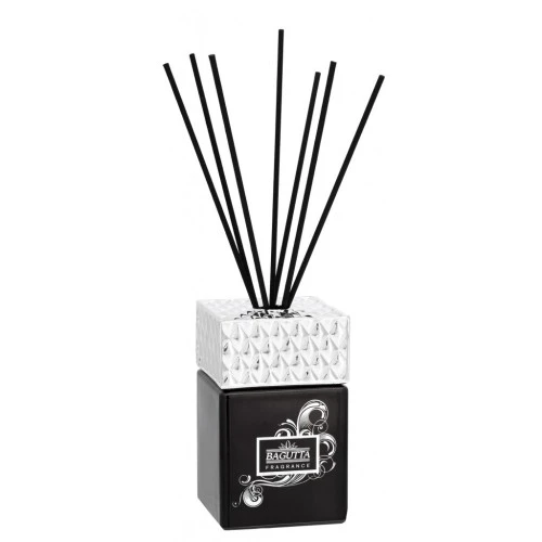 DIFFUSORE CUBO IN VETRO NERO ML 200 COPERCHIO ARGENTO