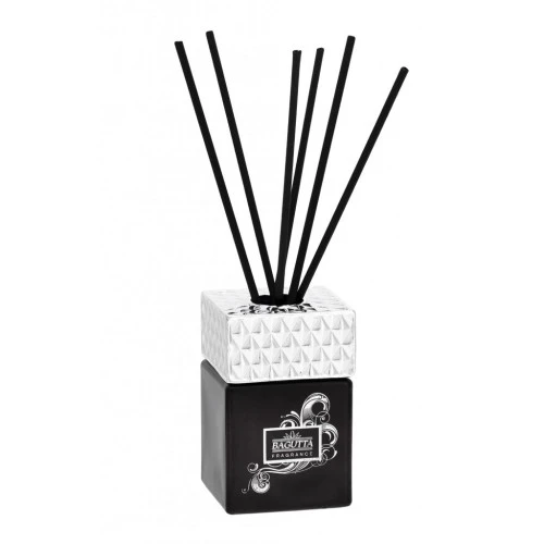 DIFFUSORE CUBO IN VETRO NERO ML 50 COPERCHIO ARGENTO