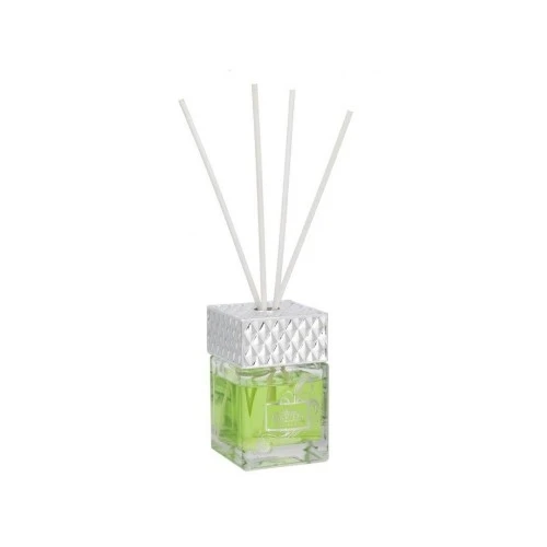 DIFFUSORE CUBO IN VETRO TRASPARENTE ML 200 COPERCHIO ARGENTO