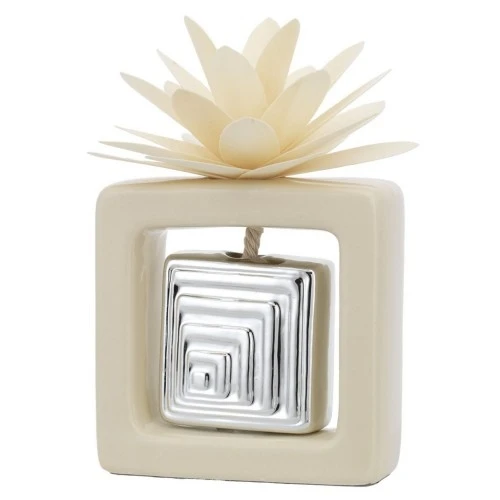 DIFFUSORE QUADRATO CM.10X10 AVORIO CON DALIA STILIZZATA AVORIO