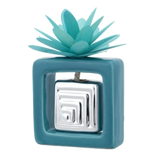 DIFFUSORE QUADRATO CM.10X10 AZZURRO CON DALIA STILIZZATA AZZURRA