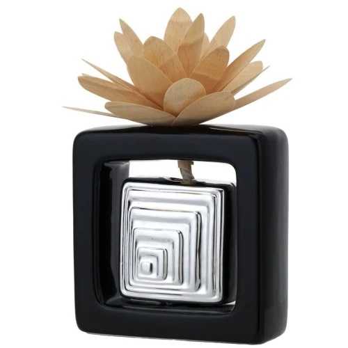 DIFFUSORE QUADRATO CM.10X10 NERO CON DALIA STILIZZATA TORTORA