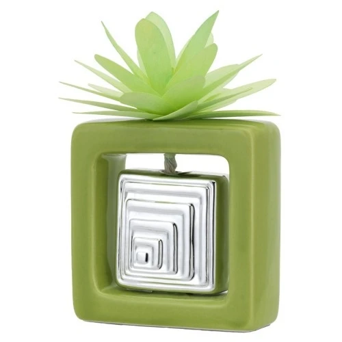 DIFFUSORE QUADRATO CM.10X10 VERDE CON DALIA STILIZZATA VERDE