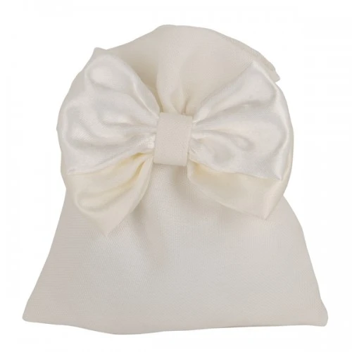 SACCHETTO CONFETTI DUE FIOCCHI BIANCO/CREMA CM.10X12 