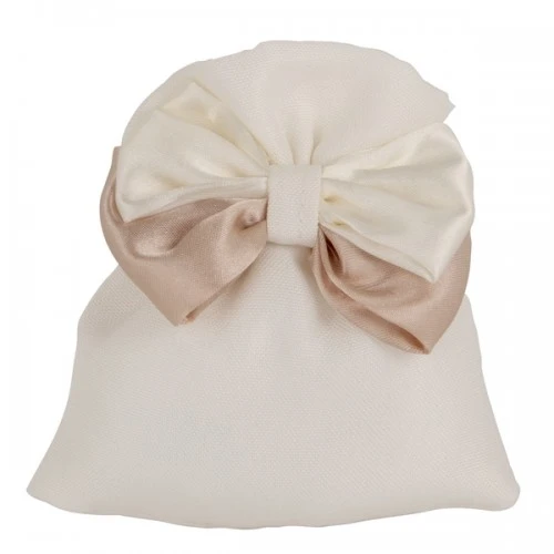 SACCHETTO CONFETTI DUE FIOCCHI CREMA/BEIGE CM.10X12 