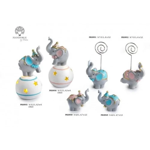 ELEFANTINO DEL CIRCO SU SFERA CELESTE 12.2 CM. RESINA LUCE