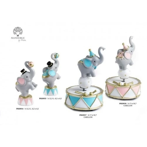 ELEFANTINO DEL CIRCO SU TAMBURO CEL. 17 CM. RESINA CARILLON