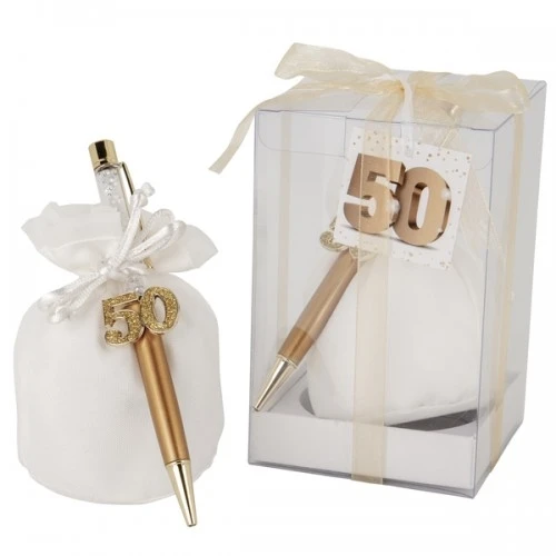 BOX CON PORTACONFETTI E PENNA 50° ANNIVERSARIO CM.14,5 