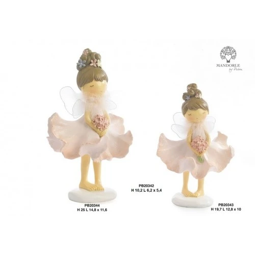 FATINA CON COLLANA DI PIUME E MAZZO DI FIORI 19.7 CM. RESINA