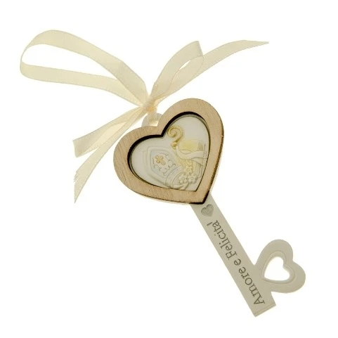 CHIAVE DELLA FELICITA' IN CERAMICA CON SIMBOLO CRESIMA 9 CM
