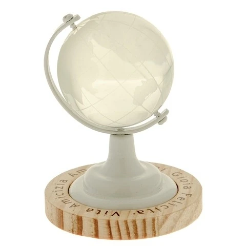 MAPPAMONDO IN VETRO CON BASE IN LEGNO CM 9