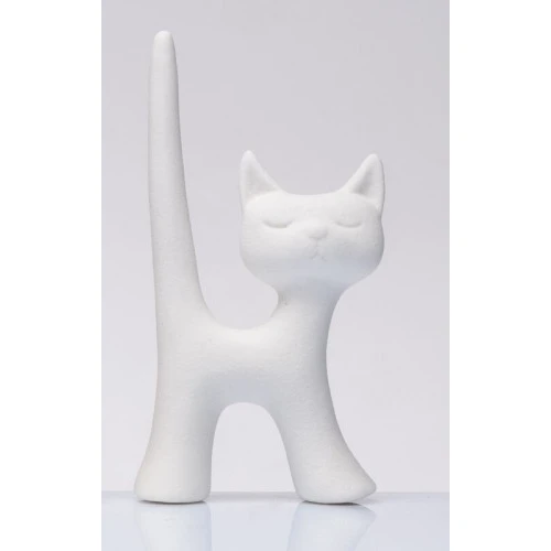 Bomboniera Cuorematto Solidale Porta Anelli Gattino in Ceramica con Coda Lunga cm.10X5