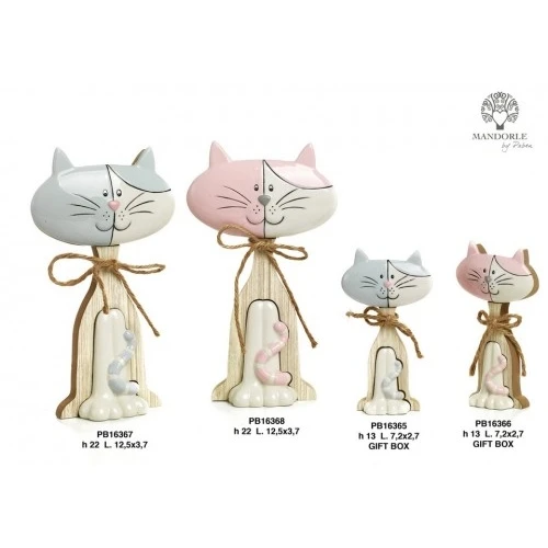 GATTO SPIR. ROSA 22 CM. PORCELLANA-LEGNO