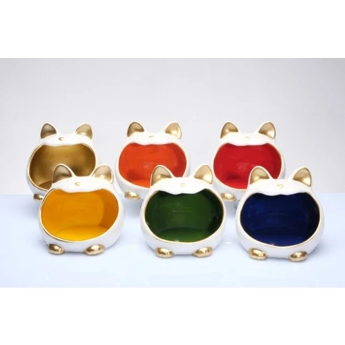 Vuotatasche Gattomatto Cuorematto in Ceramica - Bomboniera Solidale Colori Assortiti cm.10