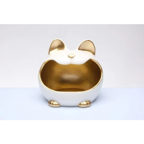 Vuotatasche Gattomatto Cuorematto in Ceramica - Bomboniera Solidale Colori Assortiti cm.14 Bianco