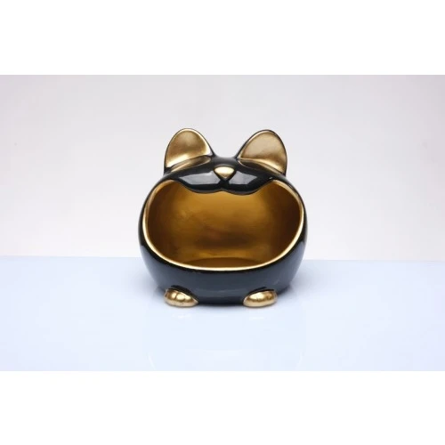 Vuotatasche Gattomatto Cuorematto in Ceramica - Bomboniera Solidale Colori Assortiti cm.14 Nero